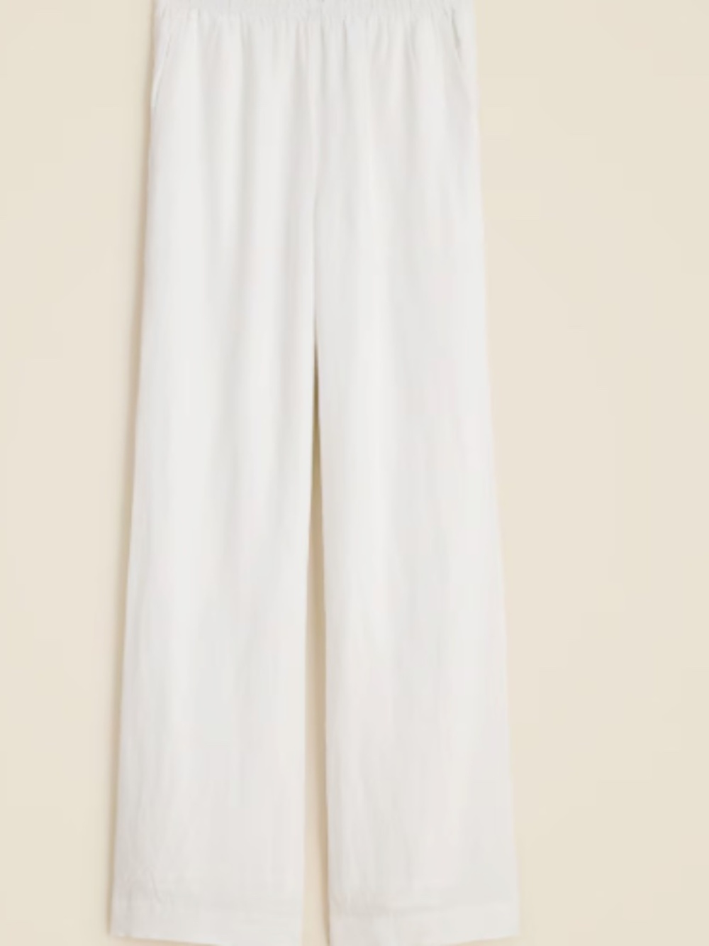 J. Crew Stratus Fully Lined White Linen Elastic Waist Wide-Leg Pants